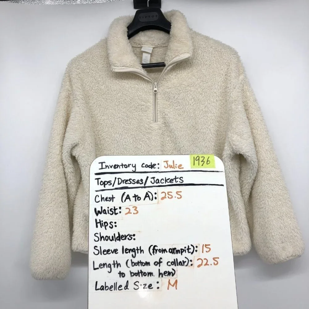 H&M Cream /  Off White Short 1/4 Zip Teddy Jacket size M - Picture 13 of 14